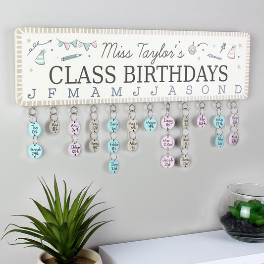 Personalised Classroom Birthday Planner Plaque with Customisable Discs