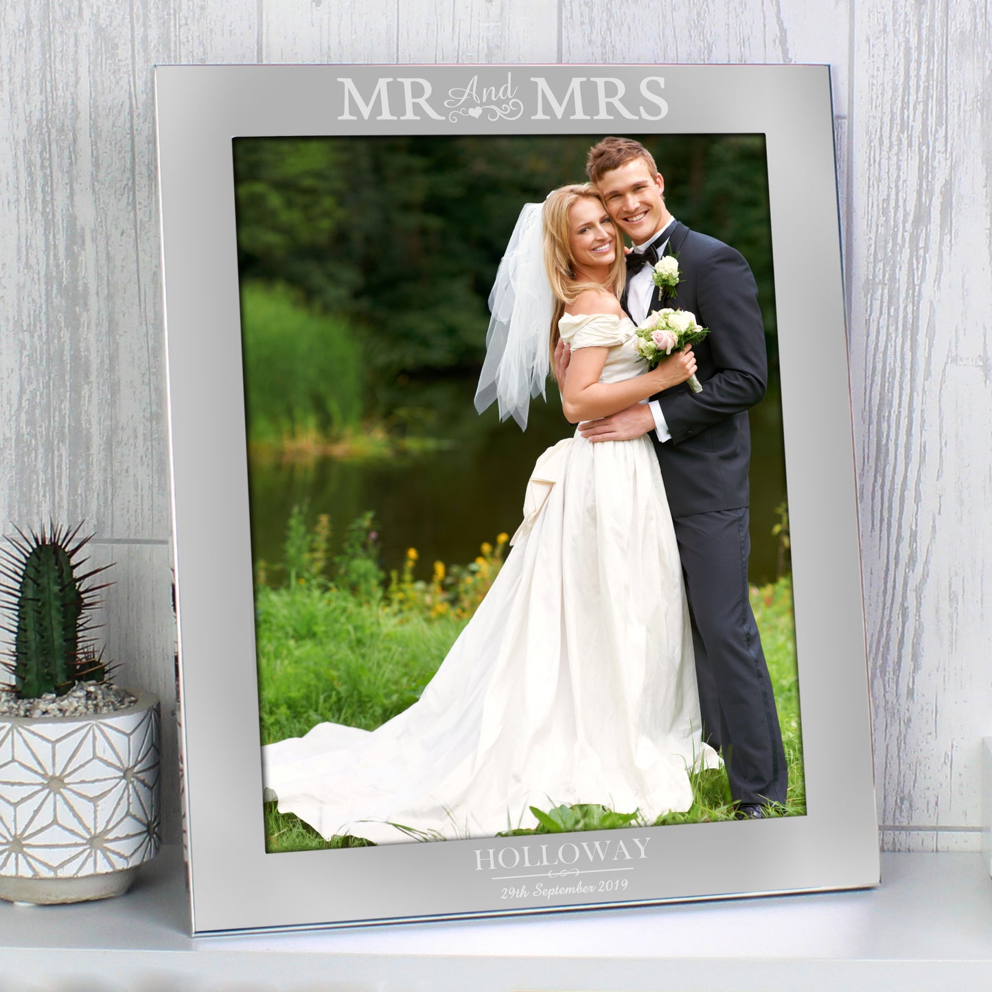 Personalised Gift - Mr & Mrs 10x8 Silver Photo Frame