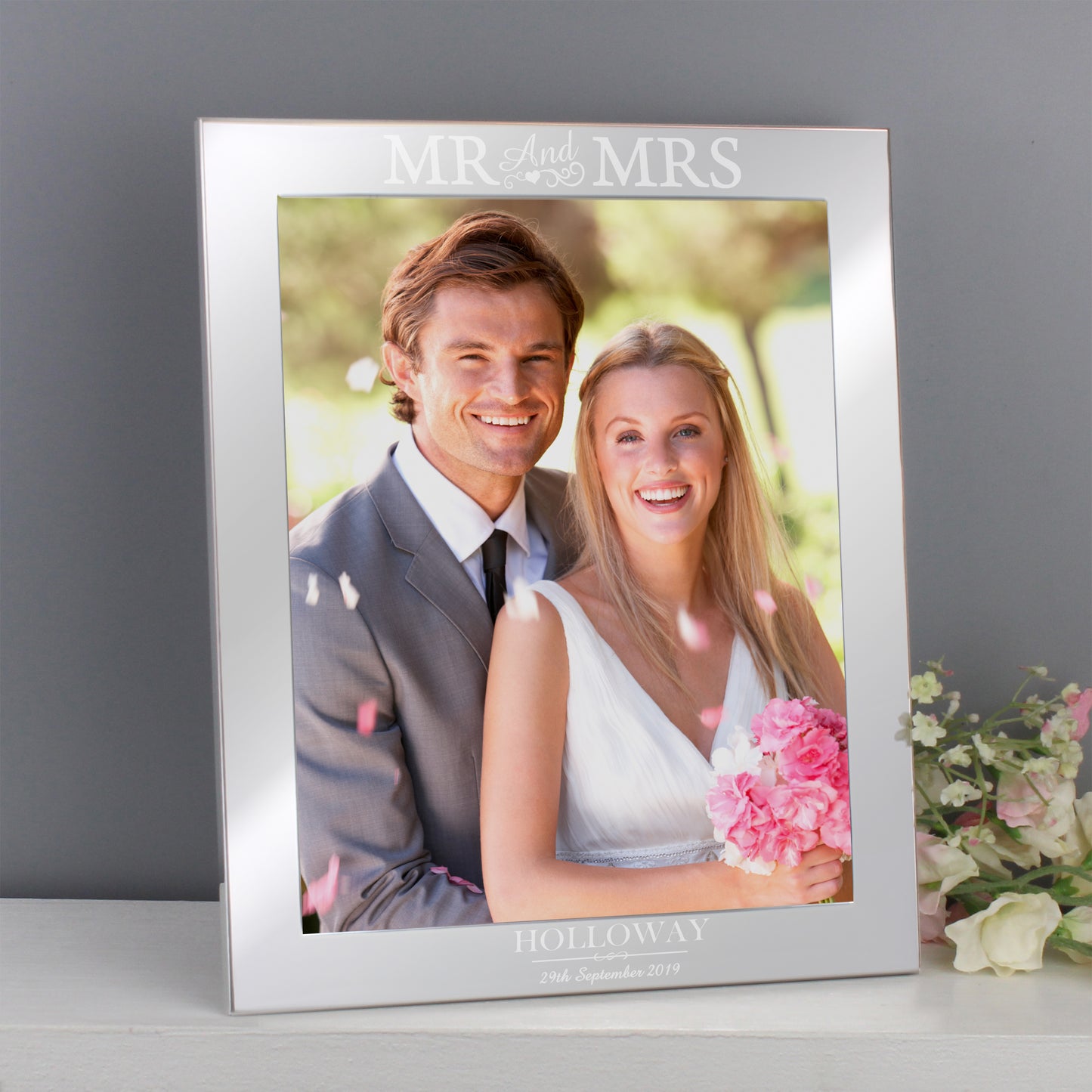 Personalised Gift - Mr & Mrs 10x8 Silver Photo Frame