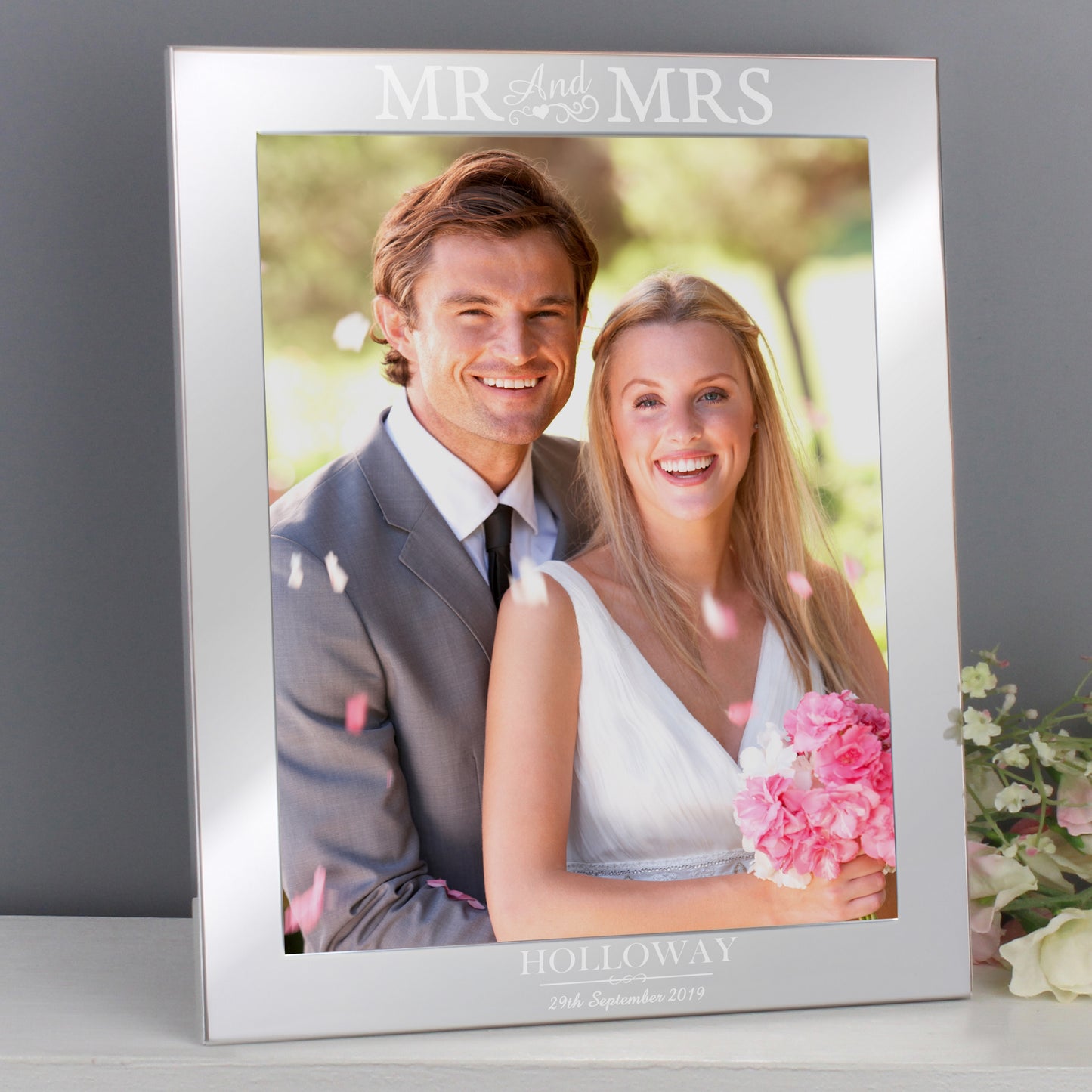 Personalised Gift - Mr & Mrs 10x8 Silver Photo Frame