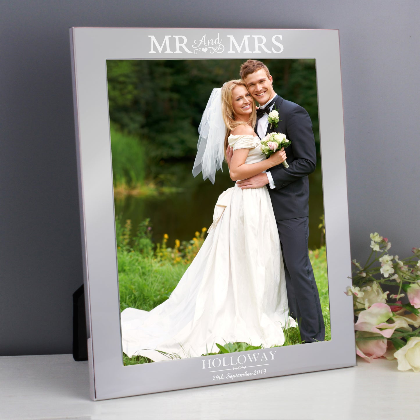 Personalised Gift - Mr & Mrs 10x8 Silver Photo Frame