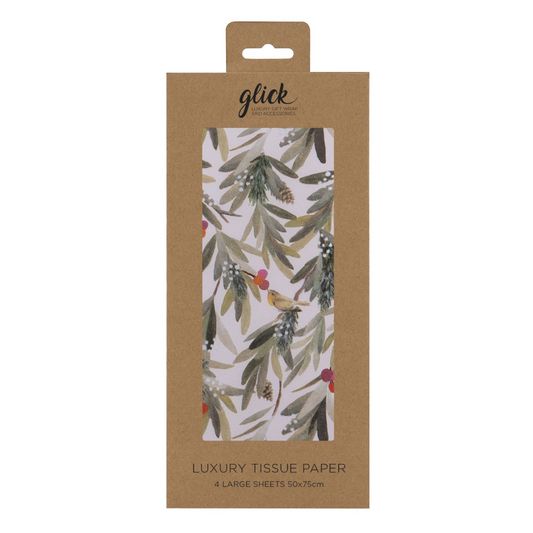 Off white tissue paper with foliage, berries and birds design