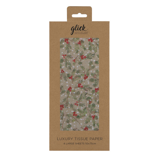 Christmas Printed Tissue Paper - Golden Sprigs