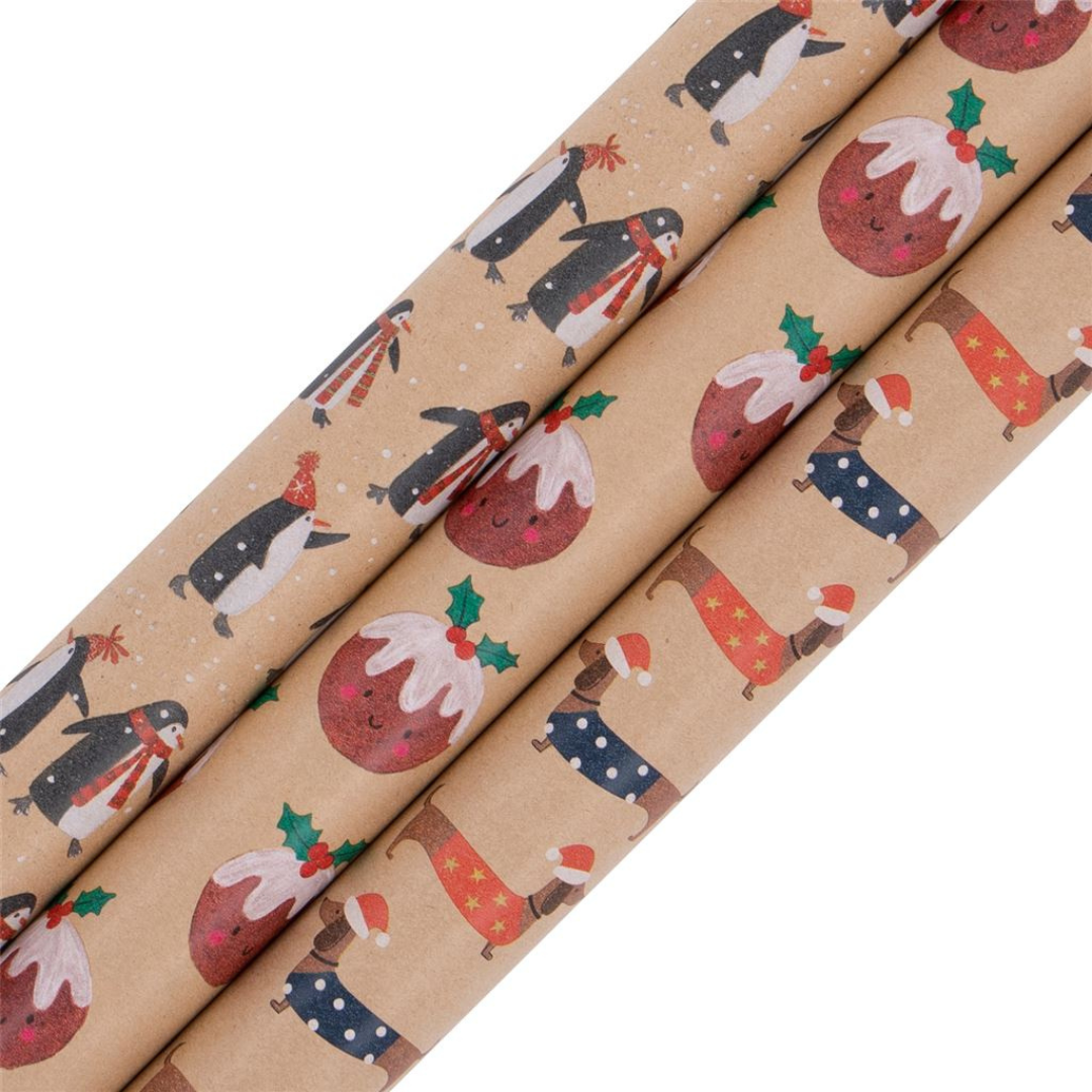 Christmas Rollwrap Collection - 3 x 3M Kraft Fun Designs