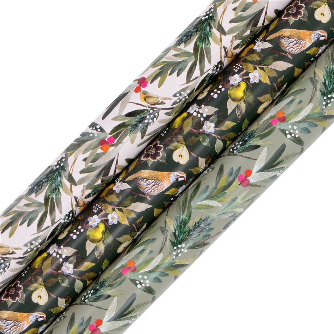 Christmas Rollwrap Collection - 3 x 4M Partridge In A Pear Tree