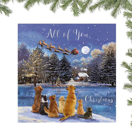 All Of You Christmas Card - Dogs Watching Santa