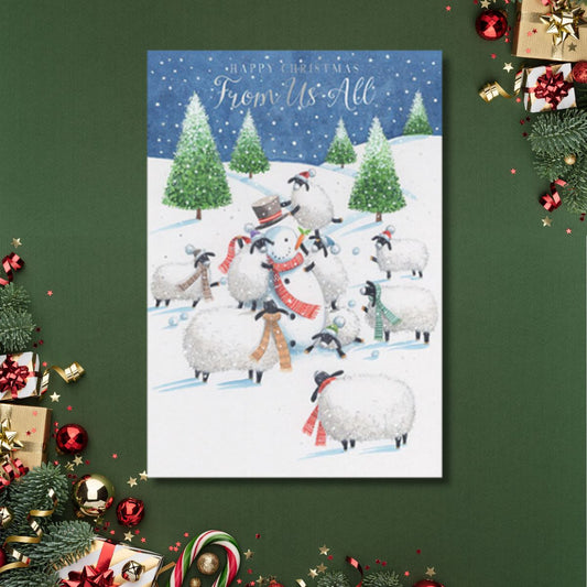 From Us All Christmas Card - Snowman Sheep