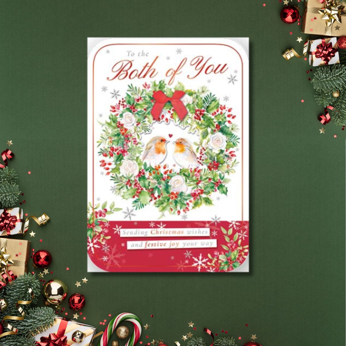 Both Of You Christmas Card - Red Robin Wreath