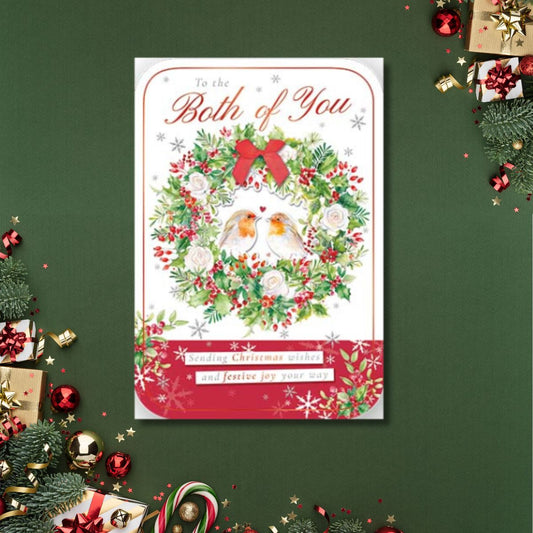 Both Of You Christmas Card - Red Robin Wreath
