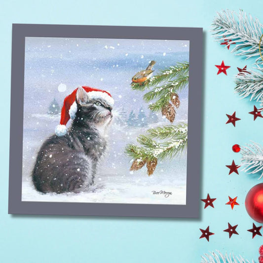 Open Christmas Card - Bree Merryn Cat & Robin