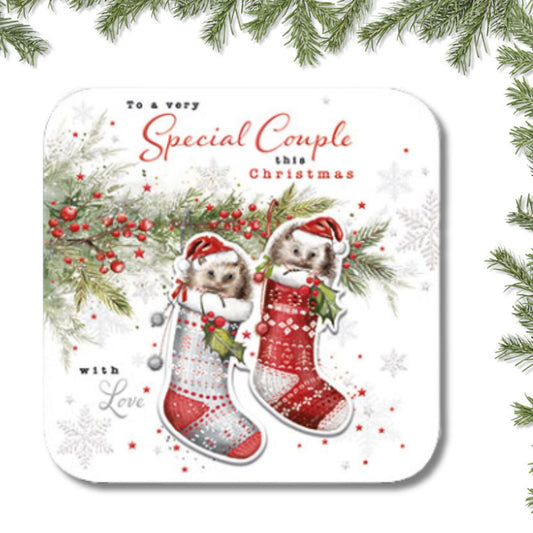Special Couple Christmas Card - Hedgehog Stockings