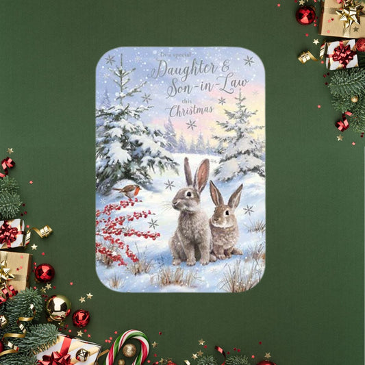 Daughter & Son-In-Law Christmas Card - Snow Bunnies