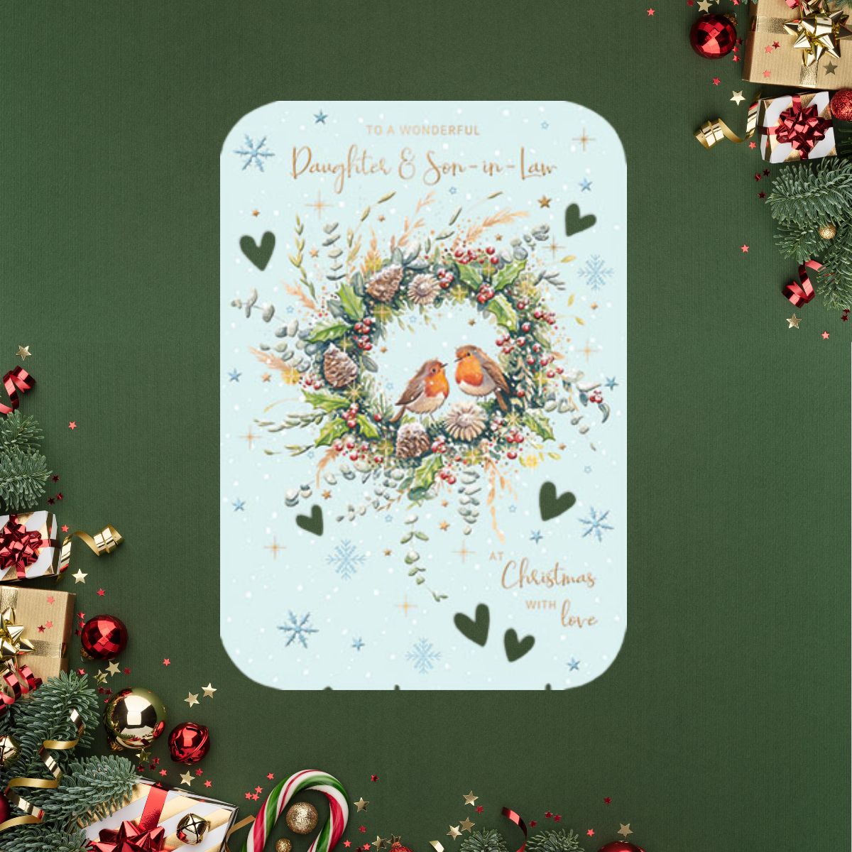 Daughter & Son-In-Law Christmas Card - Red Robin Wreath