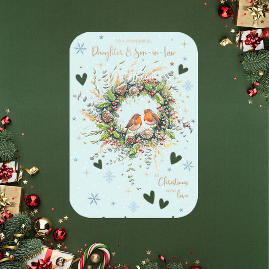 Daughter & Son-In-Law Christmas Card - Red Robin Wreath