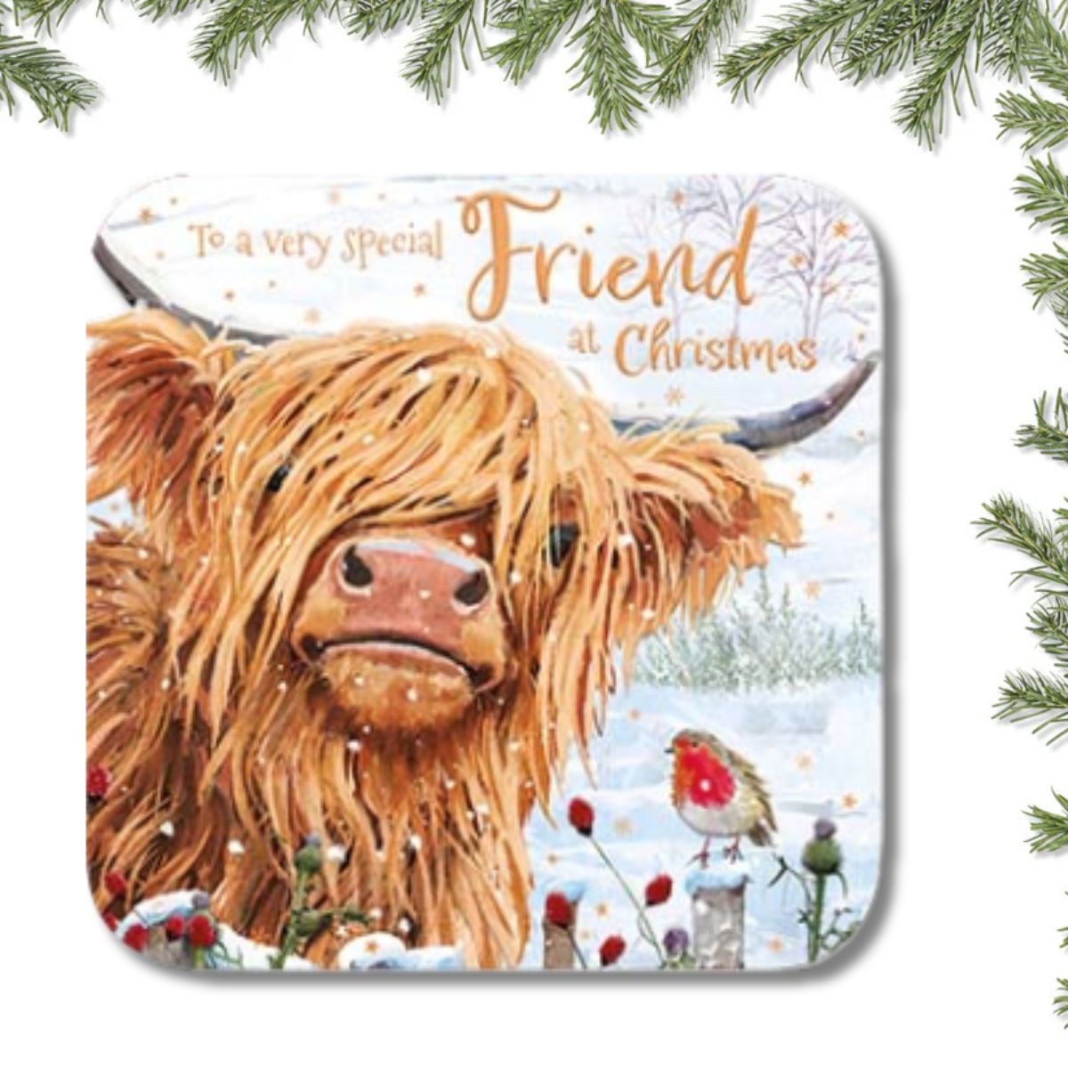 Friend Christmas Card - Highland Cow