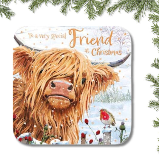 Friend Christmas Card - Highland Cow