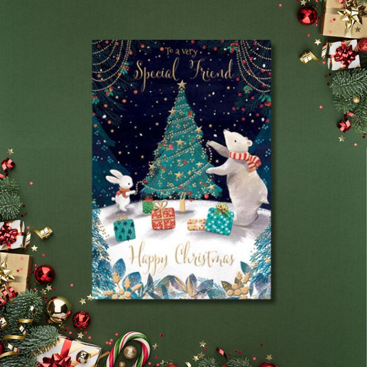 Friend Christmas Card - Polar Bear & Rabbit