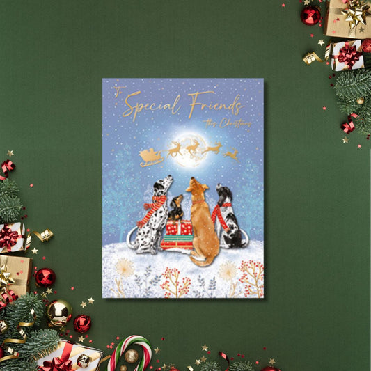 Special Friends Christmas Card - Dogs Watching Santa