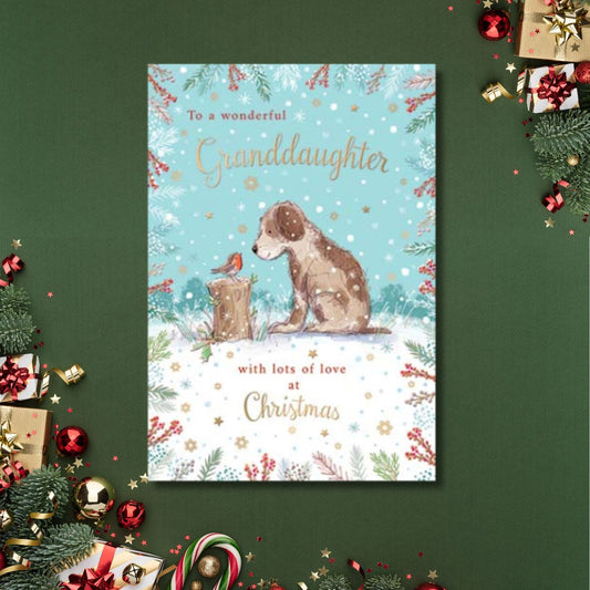 Granddaughter Christmas Card - Dog & Robin