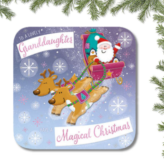 Granddaughter Christmas Card - Santa & Sleigh