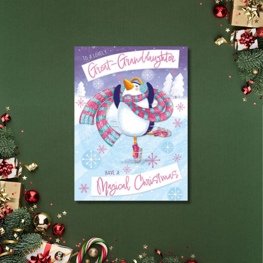 Great Granddaughter Christmas Card - Skating Penguin