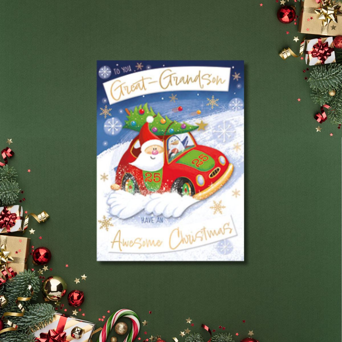 Great Grandson Christmas Card - Santa & Penguin