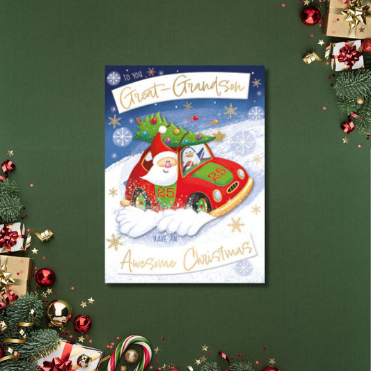 Great Grandson Christmas Card - Santa & Penguin