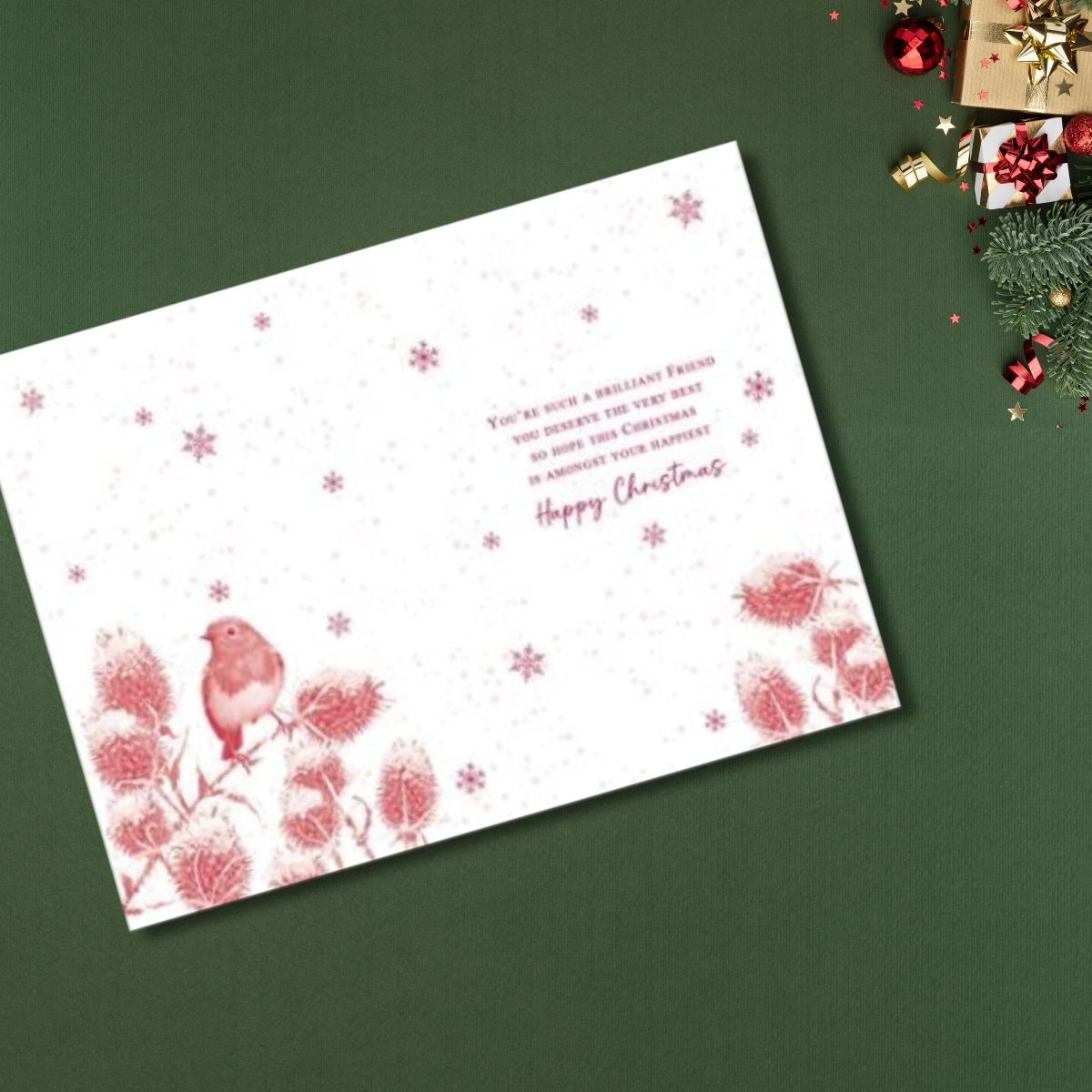 Friend Christmas Card - Robin On Branch
