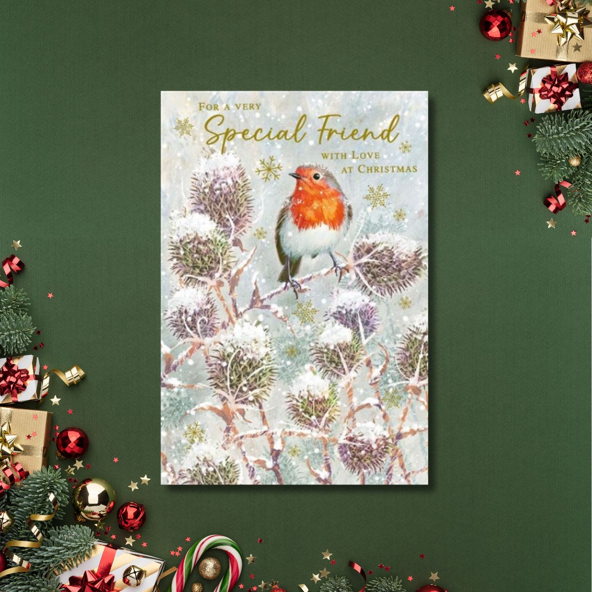 Friend Christmas Card - Robin On Branch