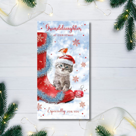 Granddaughter Christmas Card - Welly & Kitten