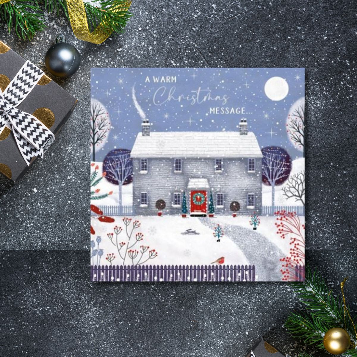 Open Christmas Card - Winter Wonderland Snow Scene