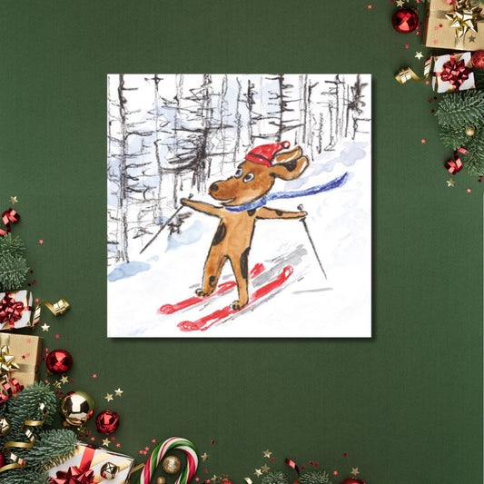 Charity Christmas Cards - 5 x Skiing Dog