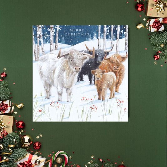 Charity Christmas Cards - 5 x Cows In The Snow