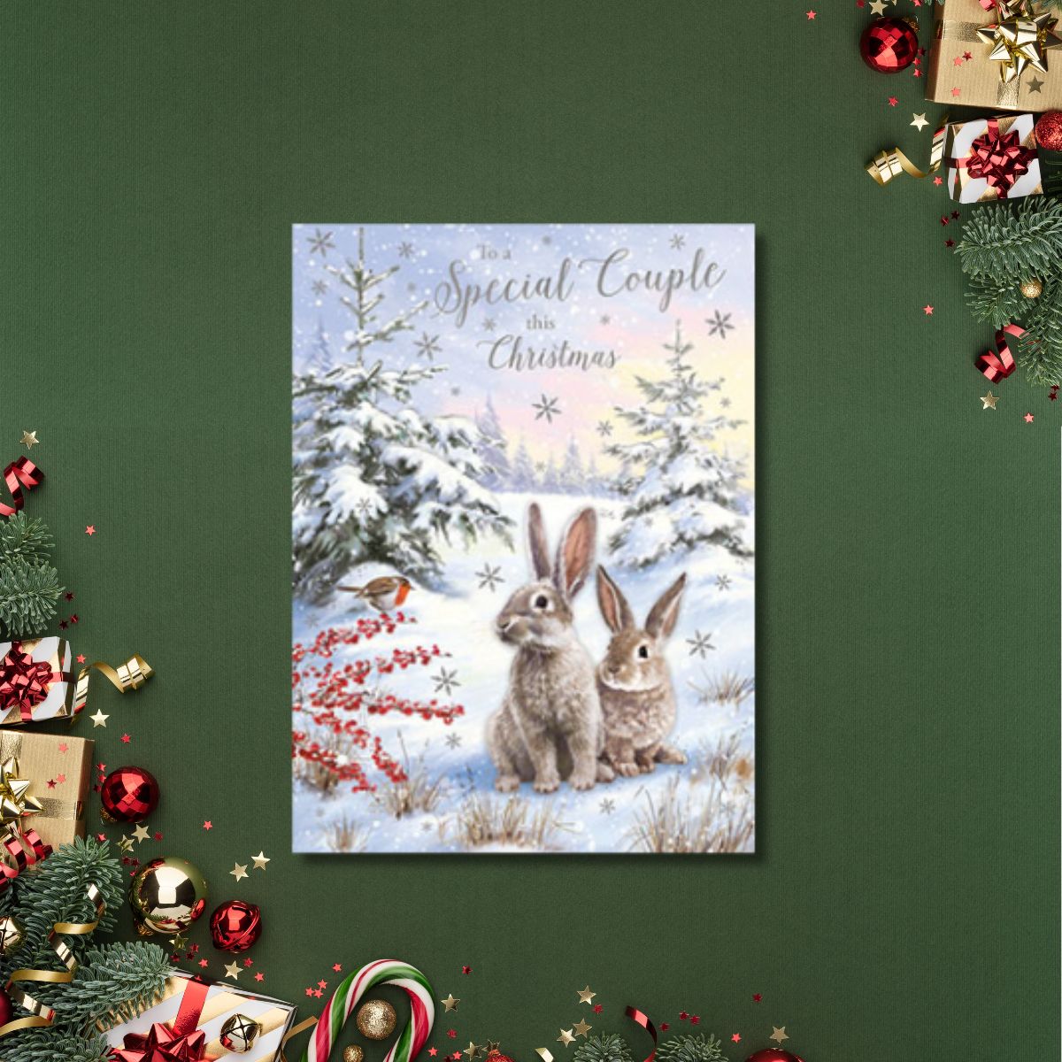 Special Couple Christmas Card - Rabbits In The Snow