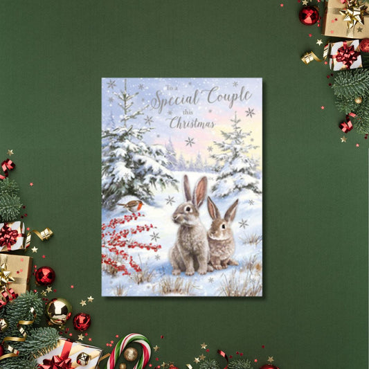 Special Couple Christmas Card - Rabbits In The Snow