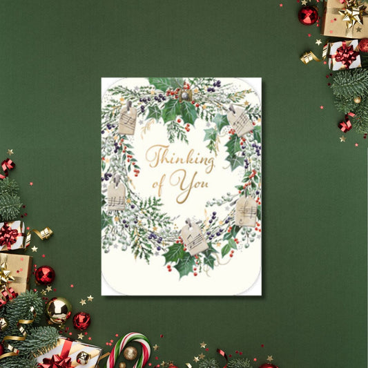 Thinking Of You Christmas Card - Holly Wreath