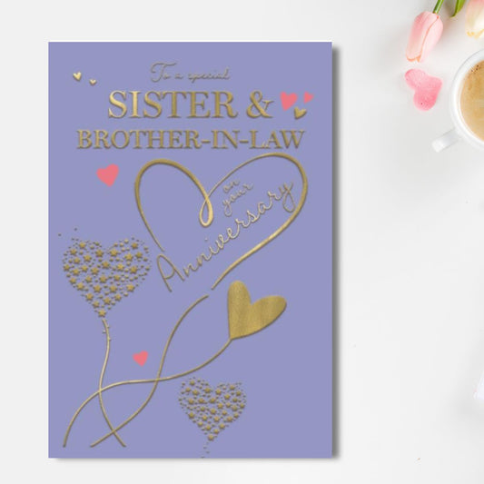 Sister & Brother-In-Law Wedding Anniversary Card - Gold Hearts