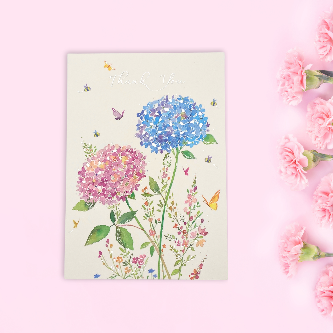 Thank You Card - Pink & Blue Hydrangeas