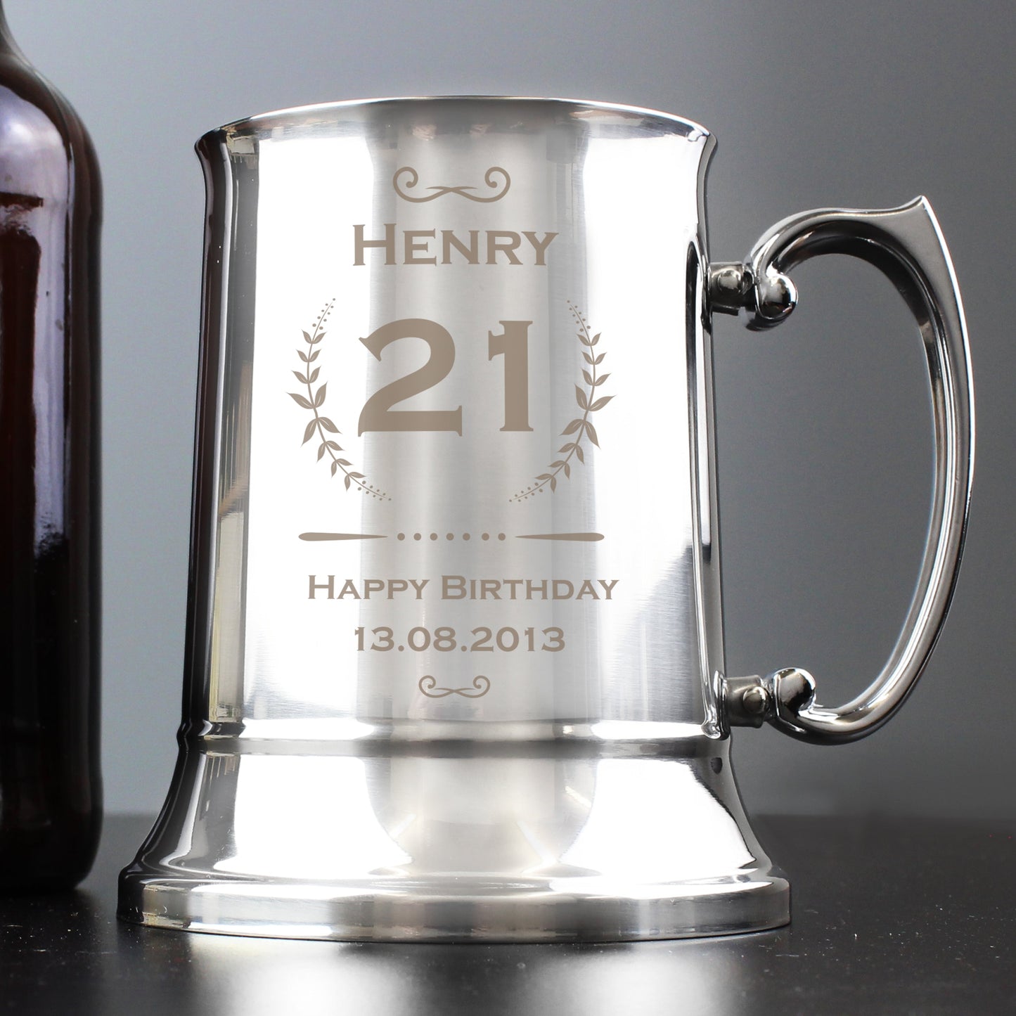 Personalised 21st Crest Stainless Steel Tankard