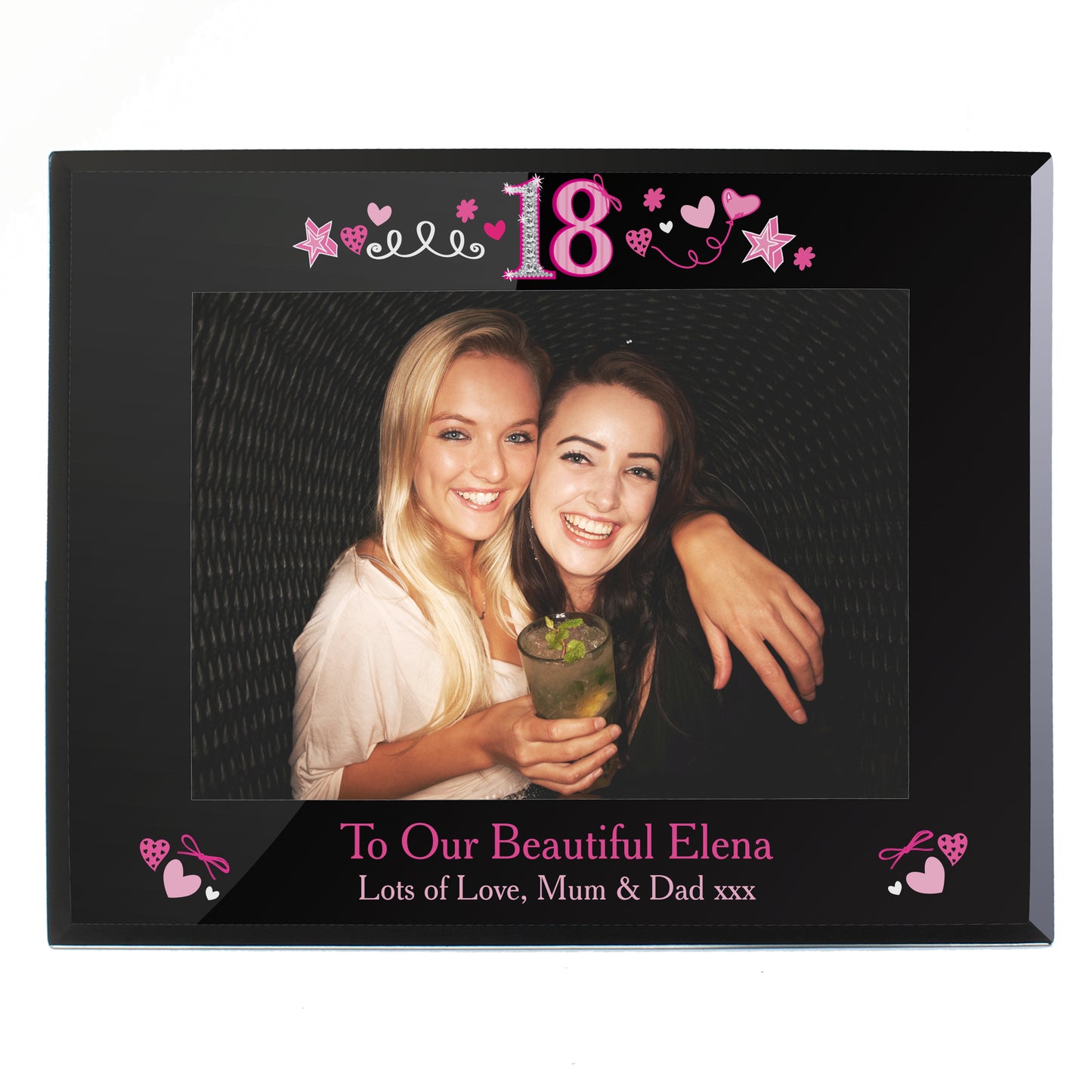 Personalised 18th Birthday Black Glass Photo Frame