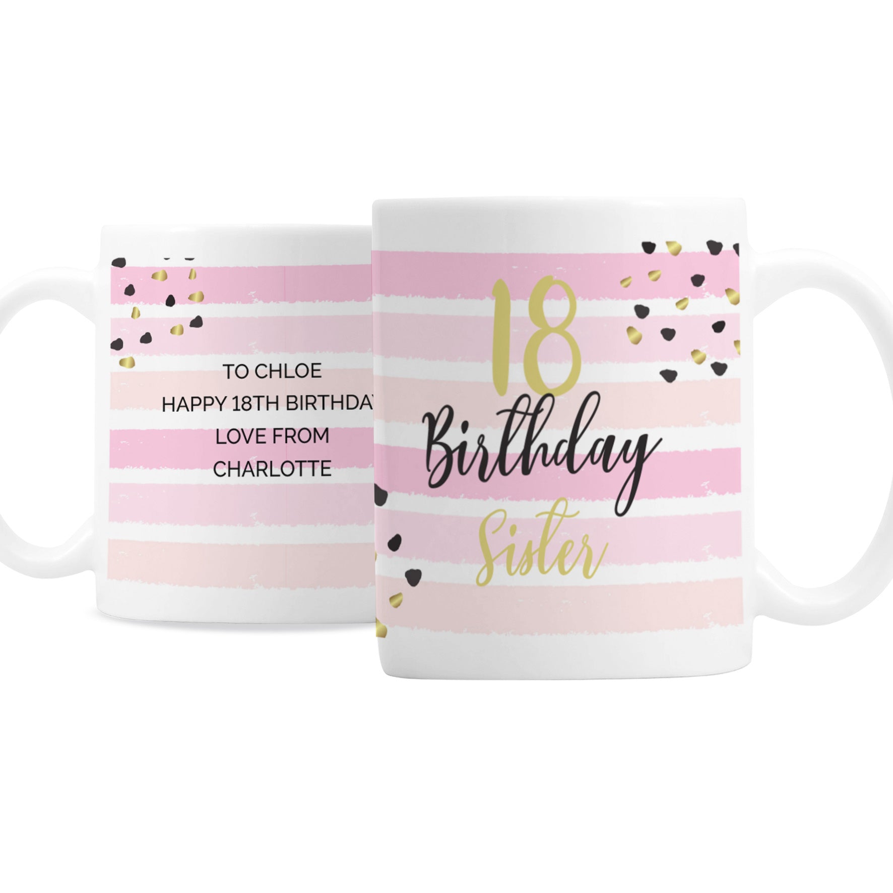 Personalised Birthday Pink And Gold Striped Mug