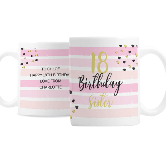 Personalised 18th Birthday Pink And Gold Striped Mug