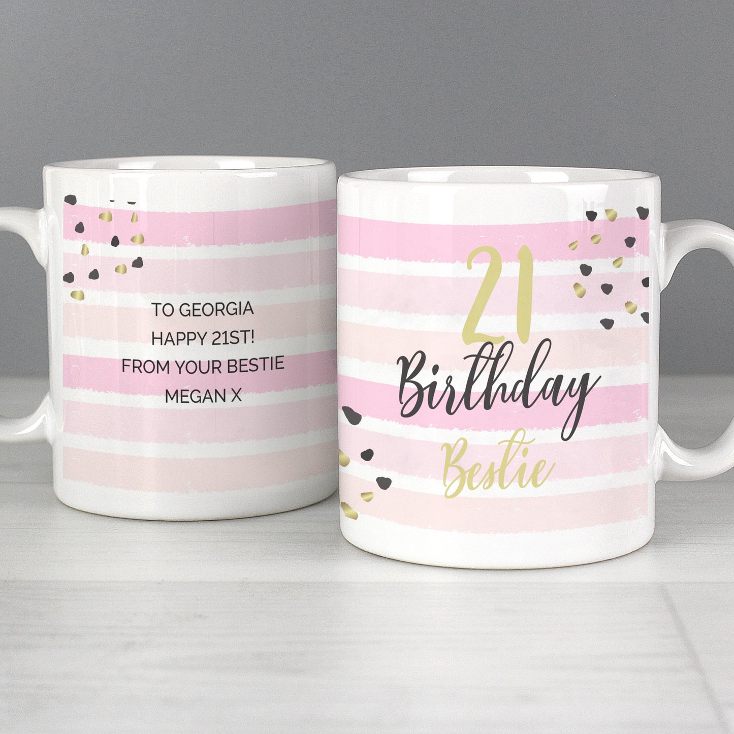 Personalised Birthday Pink And Gold Striped Mug