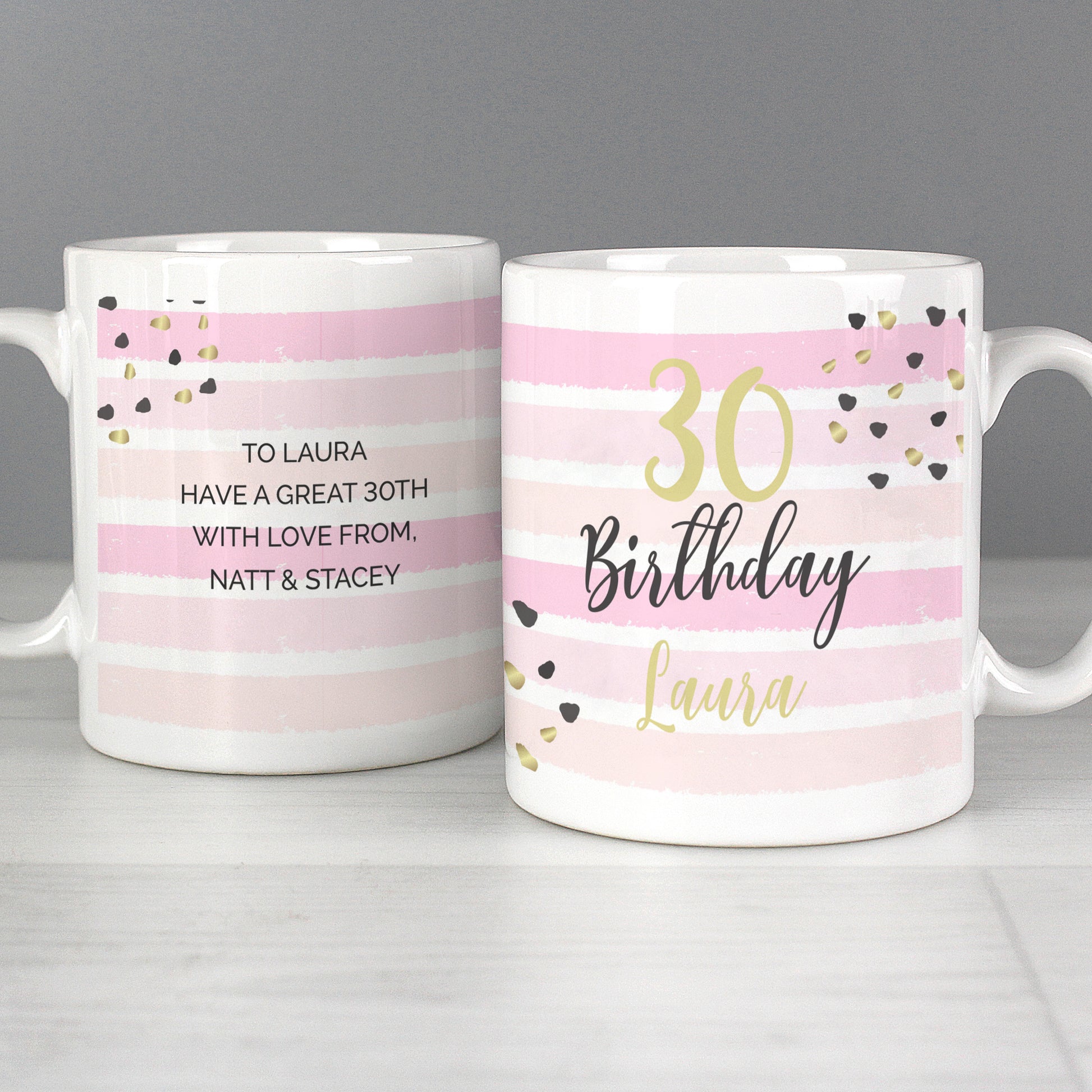 Personalised Birthday Pink And Gold Striped Mug