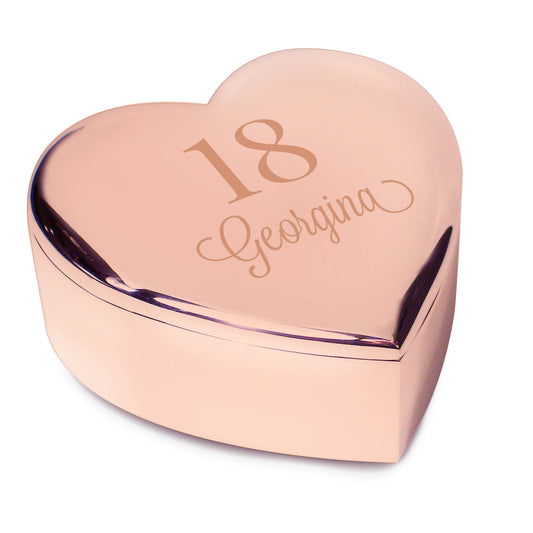 Personalised Rose Gold Heart 18th Trinket Box
