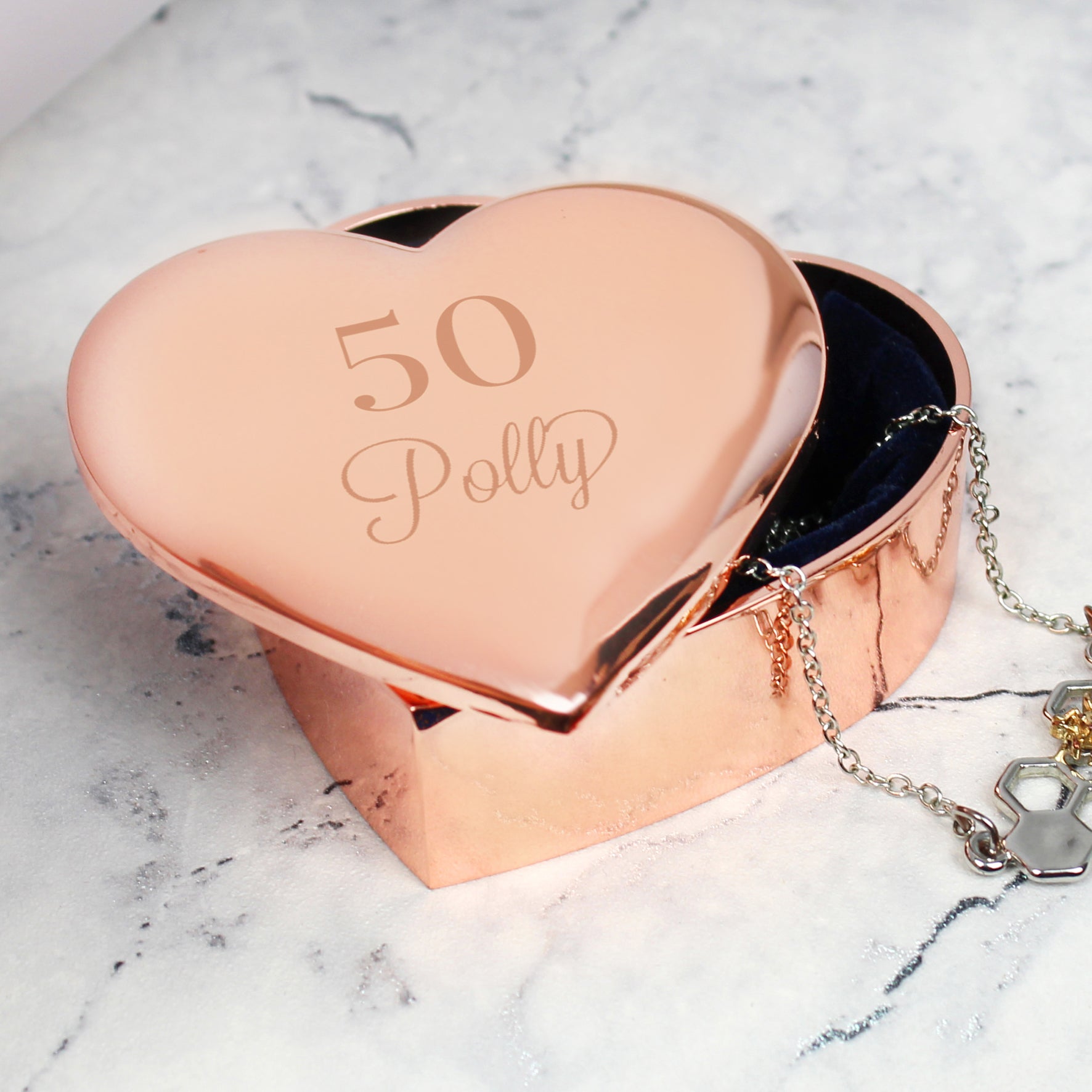 Personalised Rose Gold Heart 50th Trinket Box