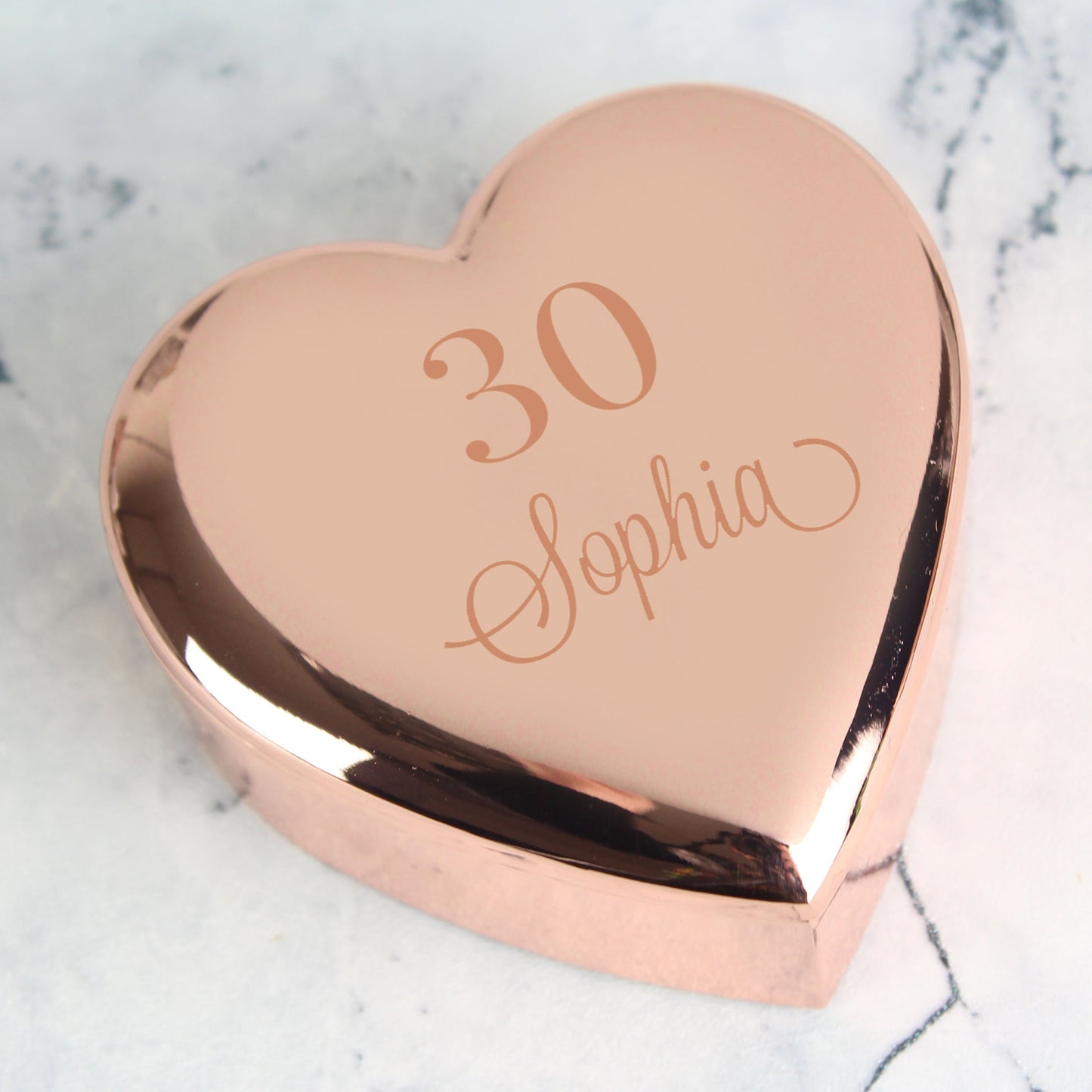 Personalised Rose Gold Heart 30th Trinket Box