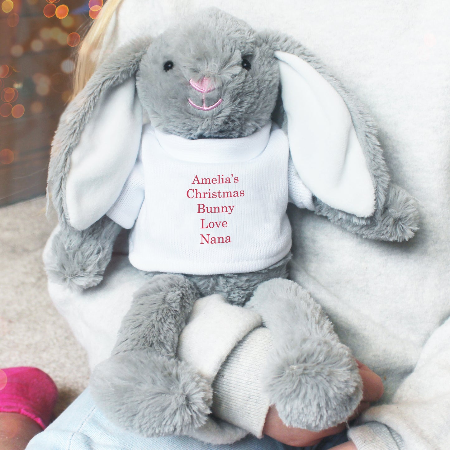 Personalised Bunny Rabbit With Christmas T Shirt Red