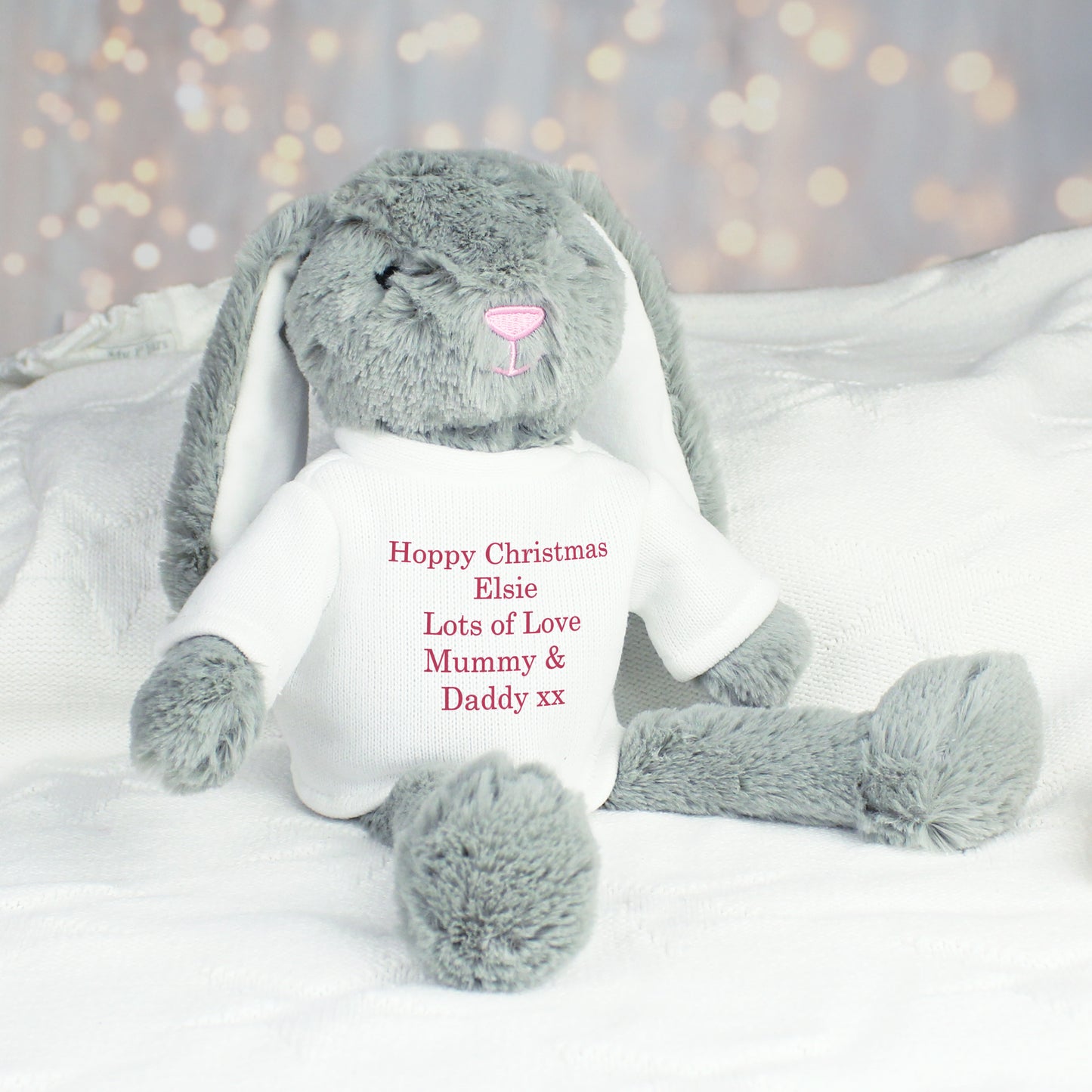 Personalised Bunny Rabbit With Christmas T Shirt Red