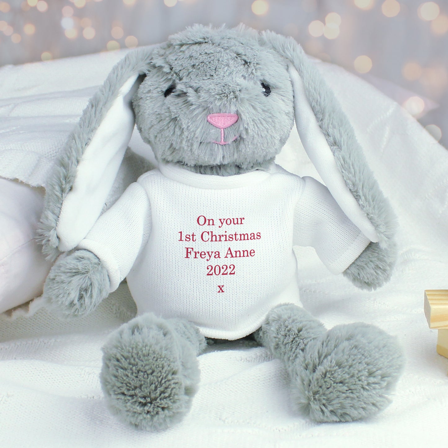 Personalised Bunny Rabbit With Christmas T Shirt Red